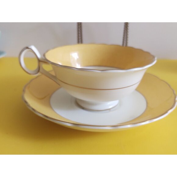 Royal Cauldon England Bone china wide mouth tea cup and saucer  Yellow, Floral - Picture 3 of 13